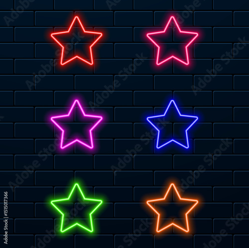 Six star rating vector in neon style design. Feedback, review and rate us concept. EPS 10 vector illustration