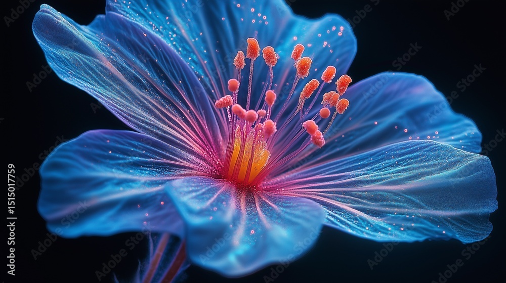 Obraz premium Ultraviolet Bloom: A Luminous Blue Flower with Pink and Orange Accents