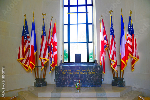 Chapel With flags of participating countries At the Normandy American Cemetery France Colleville Sur Mer FR Europe WWII. Created 05.31.25