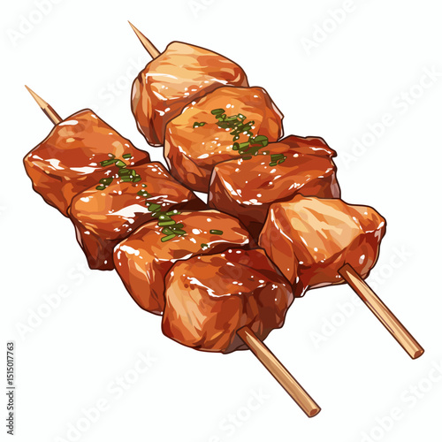 Glazed Japanese Yakitori Chicken Skewers with Sesame