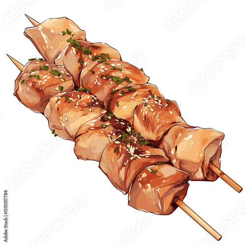 Glazed Japanese Yakitori Chicken Skewers with Sesame