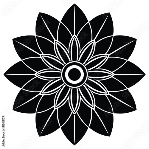 Elegant Black and White Floral Mandala Design  Intricate Geometric Flower Pattern