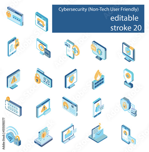 3D Isometric Cybersecurity Icon Set for Non-Tech Users – Password, VPN, Privacy, Phishing, Secure Login
