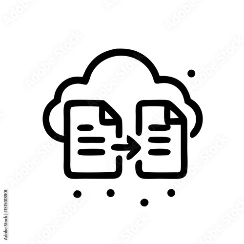 Cloud storage concept with two files and an arrow pointing up. Suitable for technology, data management, and online storage designs.