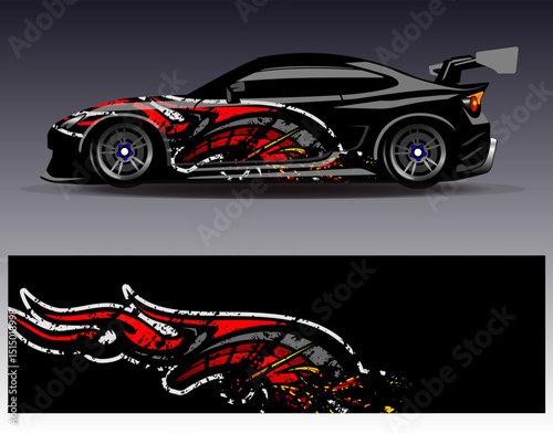 Car wrap design vector. Graphic abstract stripe racing background designs for vehicle, rally, race, adventure and car racing livery