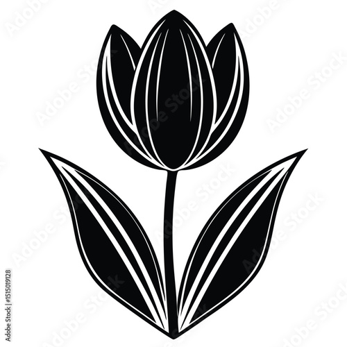 Elegant Black and White Tulip Illustration Botanical Line Art Design