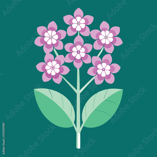 Elegant Floral Illustration Stylized Pink Flowers with Green Leaves