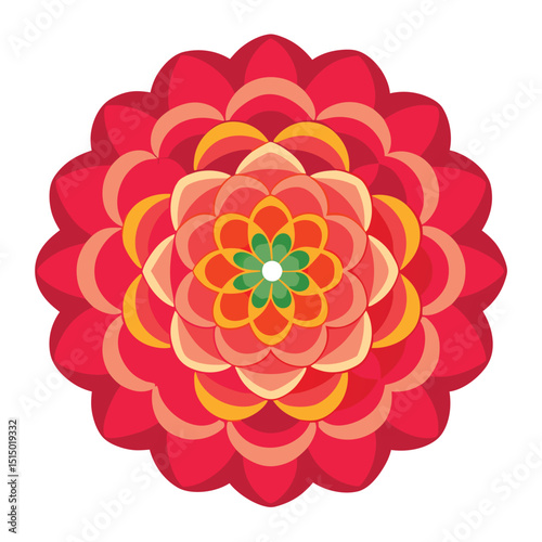 Vibrant Red and Orange Mandala Flower Design Circular Pattern Illustration