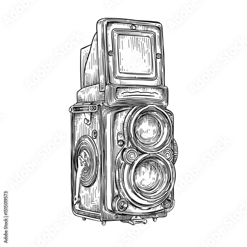 vintage camera vector line art hand drawn illustration