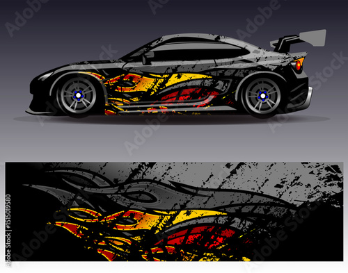 Car wrap design vector. Graphic abstract stripe racing background designs for vehicle, rally, race, adventure and car racing livery