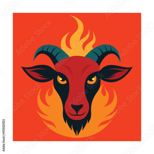 Flaming Goat Head In Surreal Style