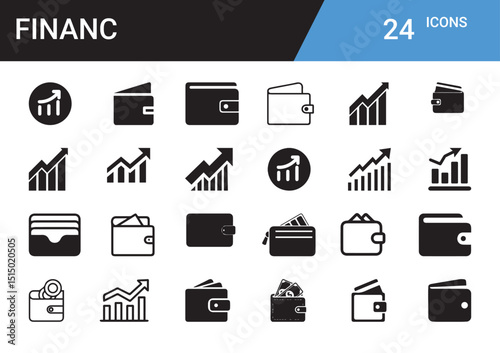 Finance Icon Set: A collection of financial icons on a solid background, capturing essential business and investment concepts.