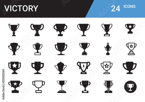 Victory Trophy Icons: A comprehensive set of 24 unique trophy icons, perfect for celebrating success, achievements, and awards.  Each icon is meticulously crafted in a consistent style.