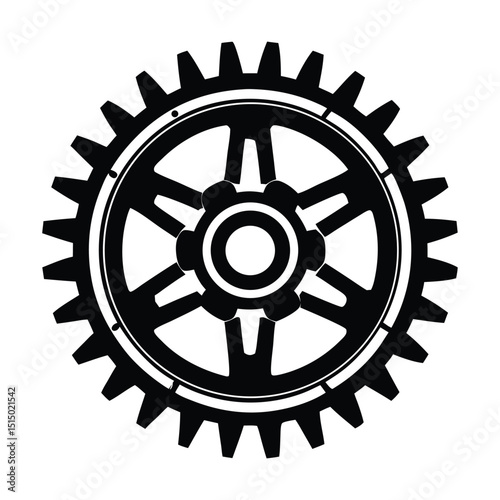 A black and white Cog Gear Vector Design, art illustration, and silhouette