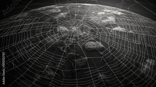 Global digital network communication concept with earth globe on world map photo