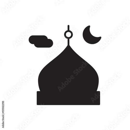 Ramadan kareem mosque dome with moon and clouds black silhouette