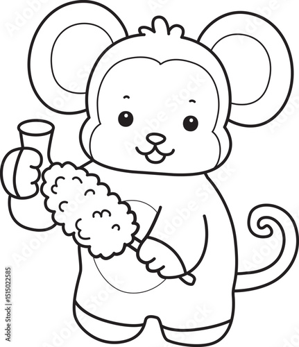 Outline of Cute Monkey icon. Coloring pages of Funny baby Monkey animal series stock illustration.