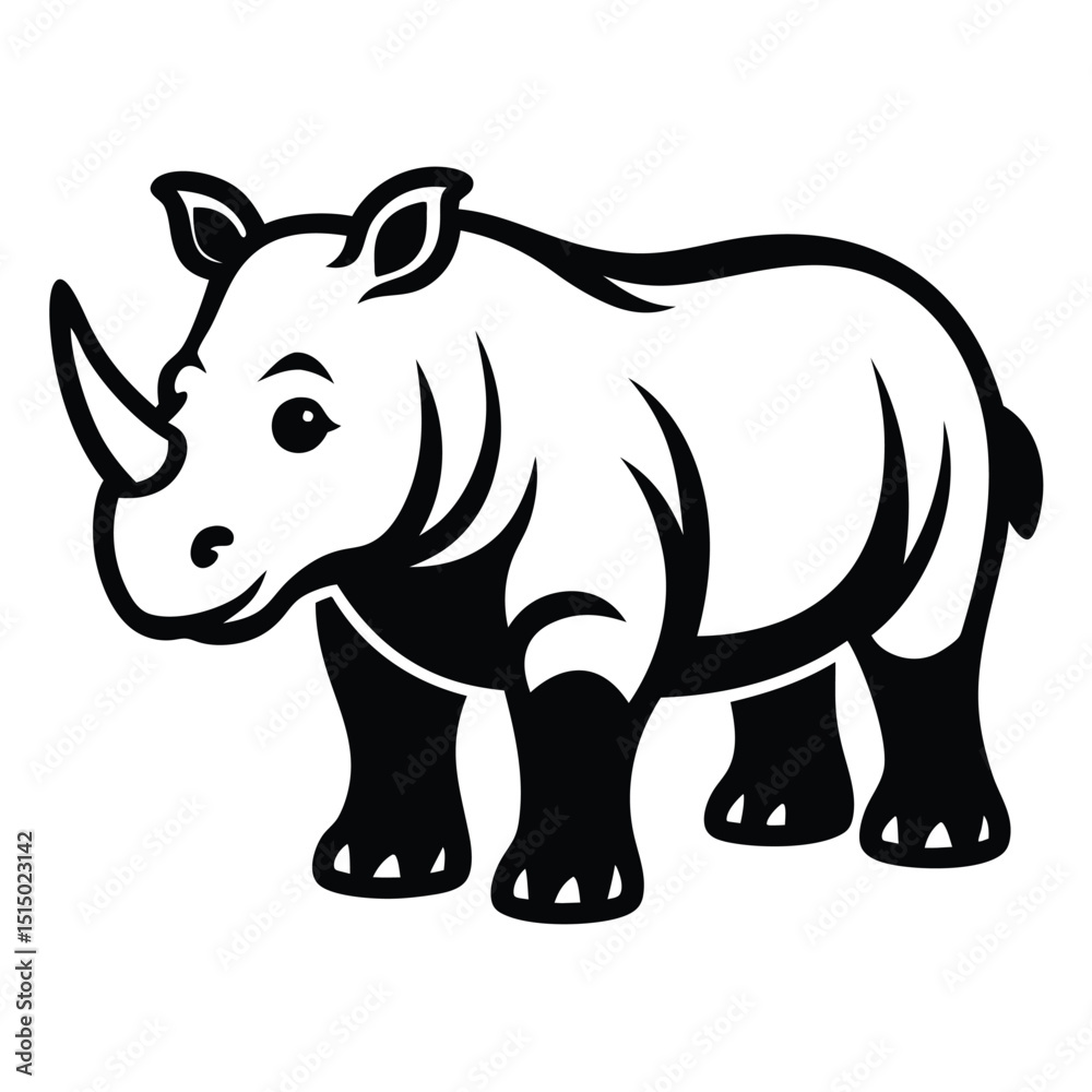 Naklejka premium A black and white Rhino Vector Design, art illustration, and silhouette