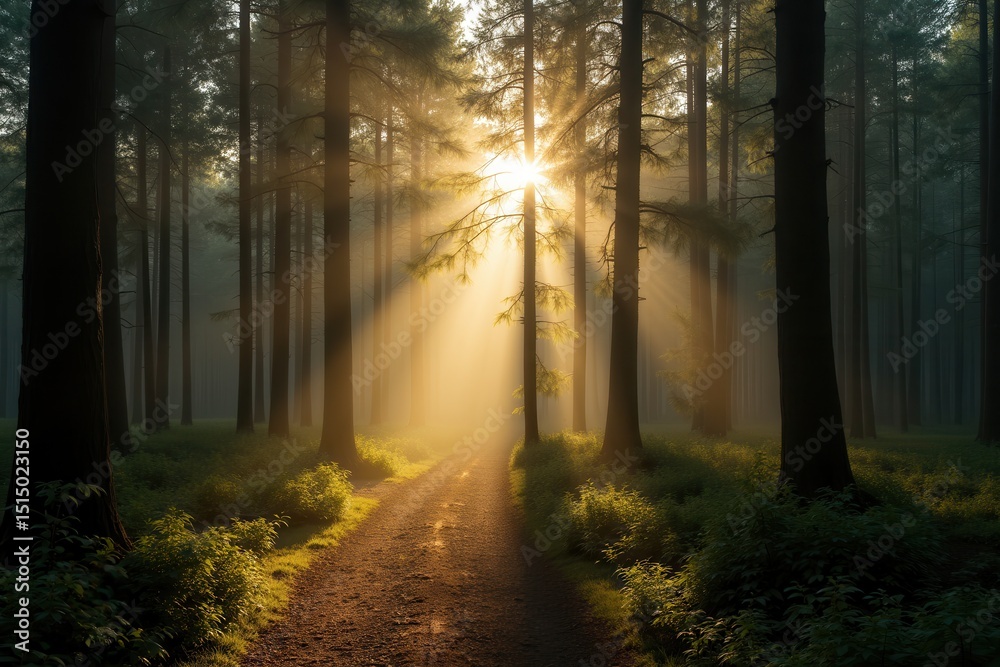 Fototapeta premium Sunlight filtering trees