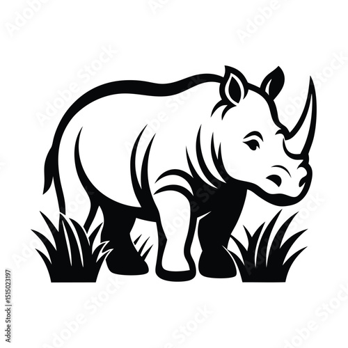 A black and white Rhino Vector Design, art illustration, and silhouette