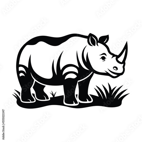 A black and white Rhino Vector Design, art illustration, and silhouette