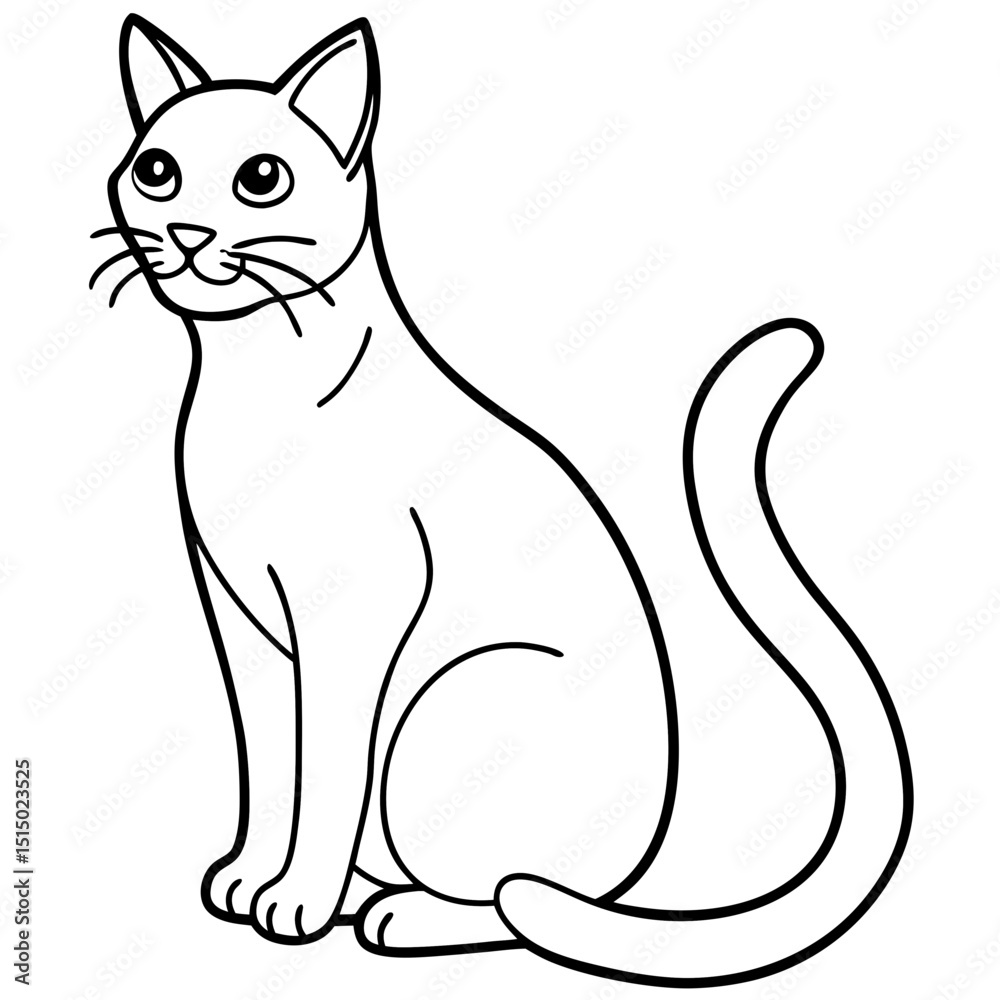Simplified Line Drawing of a Domestic Cat Sitting, Tail Curled Around Paws Simplified Line Drawing of a Domestic Cat Sitting, Tail Curled Around Paws