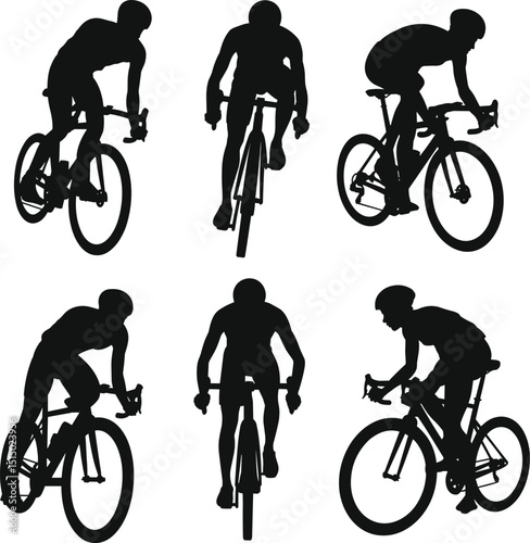 Silhouette of Cyclists Riding Bicycles in Motion - Active Lifestyle, Fitness, Competitive Cycling, Endurance Sport, and Outdoor Exercise