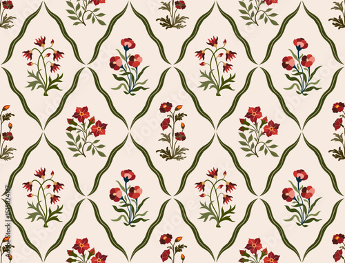 Hand drawn colourful geometric flowers, seamless patterns with floral for fabric, textiles, clothing, wrapping paper, backdrop, banner, illustration, abstract backgrounds.
