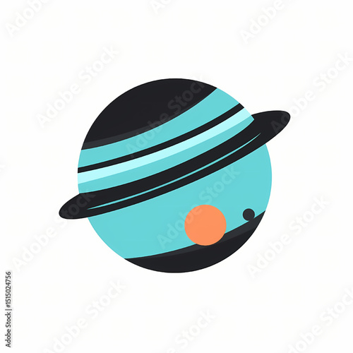 Celestial Wonders A Stylized Illustration of Uranus, the Ice Giant Planet, Featuring its Rings and Moons