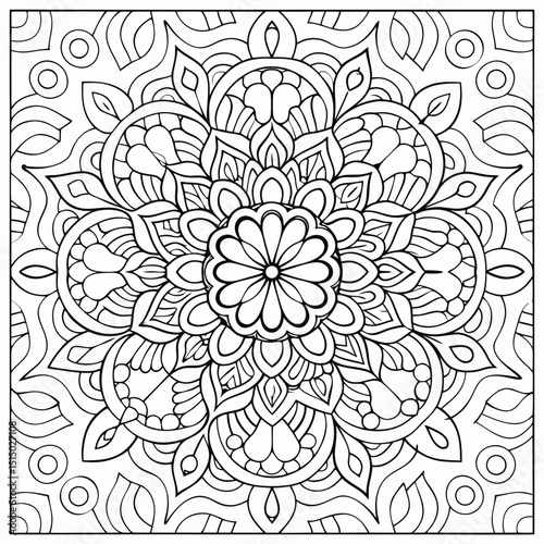 Intricate Floral Mandala Design with Geometric Patterns for Coloring or Decoration