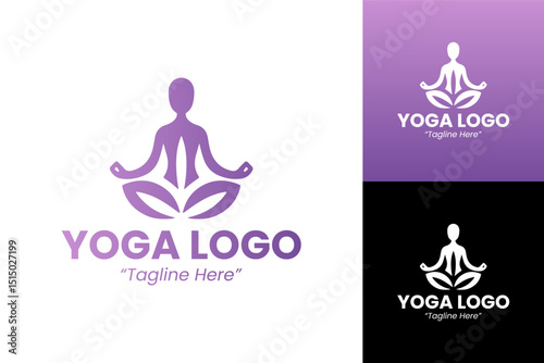 Minimalist Yoga Pose Logo Design for Fitness and Apparel in Lavender and White