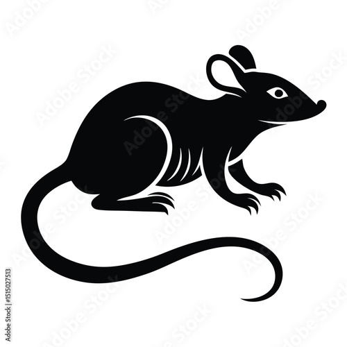 A black and white Rat Vector Design, art illustration, and silhouette