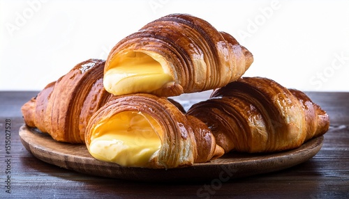 golden brown flaky croissants with creamy custard filling