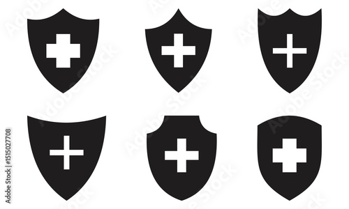 Medical Shield Logo Design. Health protection shield logo designs for medical clinic service. Medical shield icon.