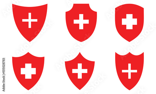 Medical shield icon. Shield icon medical symbol cross protective on white background.