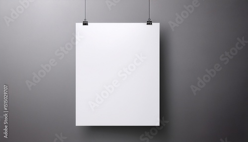 poster mockup blank white poster mockup on a gray wall a clean neutral backdrop featuring a blank white banner hanging from a gray wall