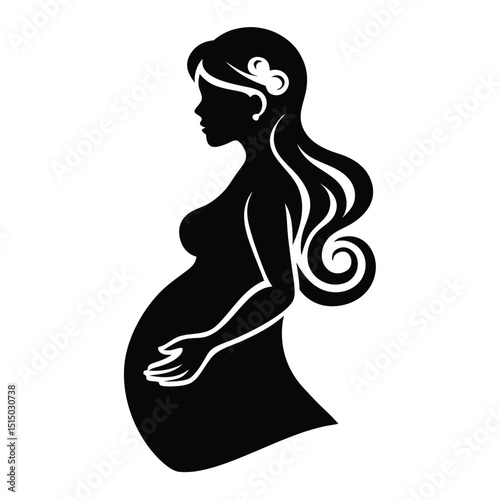 A black and white pregnant woman, Vector Design, art illustration, silhouette