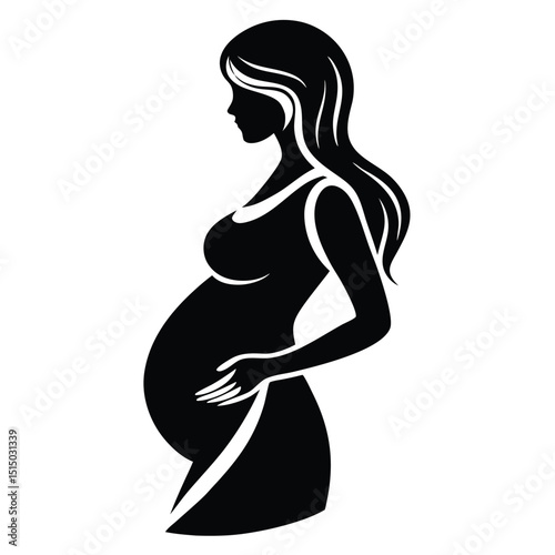 A black and white pregnant woman, Vector Design, art illustration, silhouette