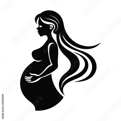A black and white pregnant woman, Vector Design, art illustration, silhouette