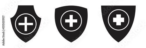 Shield with medical cross symbol protective icon on white background