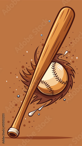 Baseball bat hitting a ball artwork with brown and beige color scheme suitable for designs