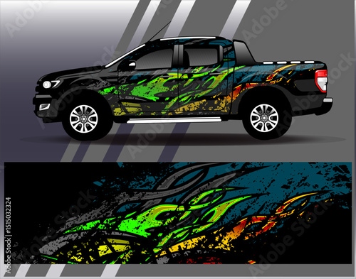 Car wrap design vector. Graphic abstract stripe racing background designs for vehicle, rally, race, adventure and car racing livery