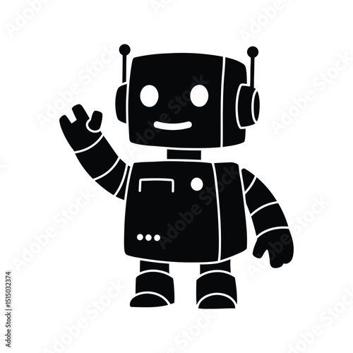Cute Black Robot Cartoon Character Waving AI Technology Friendly Robot Illustration