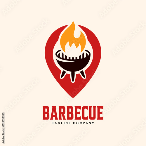 Barbeque with pin point icon logo template