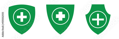 Medical shield icon. Shield icon medical symbol cross protective on white background.