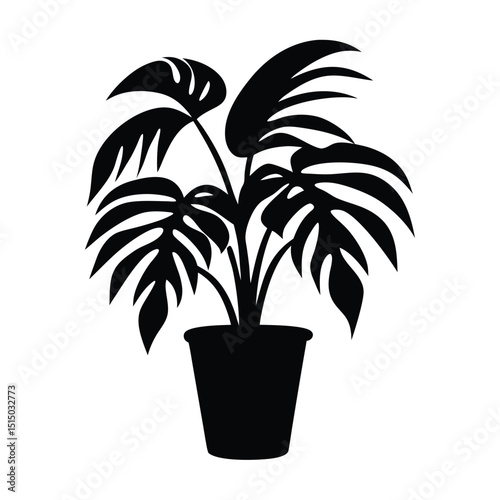 Potted Perfection Sleek Emblem Highlighting Chic Plant Pot Design Vector Design, art illustration, silhouette 