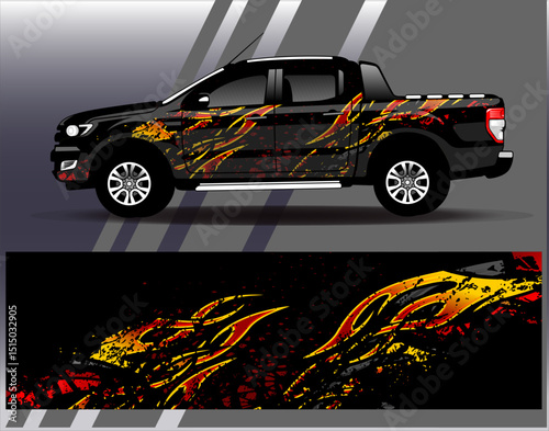 Car wrap design vector. Graphic abstract stripe racing background designs for vehicle, rally, race, adventure and car racing livery