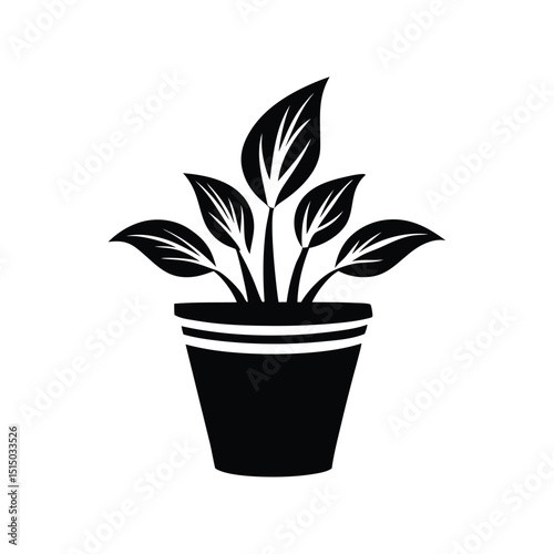 Potted Perfection Sleek Emblem Highlighting Chic Plant Pot Design Vector Design, art illustration, silhouette 
