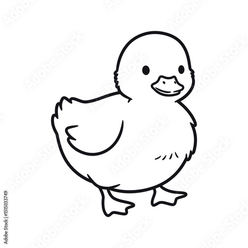 Cute cartoon duckling black and white line art baby duck illustration printable coloring page vector graphic