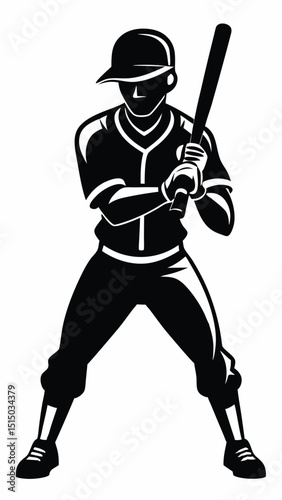 Baseball player in batting stance graphic silhouette sport illustration isolated on white background